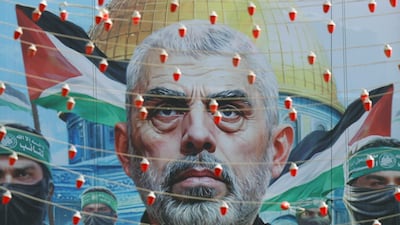 A billboard showing the assassinated Hamas leader Yahya Sinwar on Palestine Square in Tehran. EPA