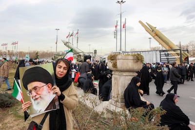 Ballistic missile launchers on display in Tehran during pro-regime rallies on the anniversary of the Islamic Revolution. AFP