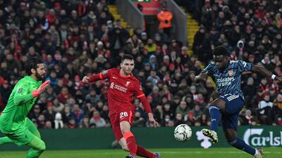 Bukayo Saka - 8. The 20-year-old was his team’s main threat, even when they were a man short. He will rue his poor touch that allowed Alisson to gather his close-range shot but he worried the defence. Tavares replaced him with nine minutes left. AFP