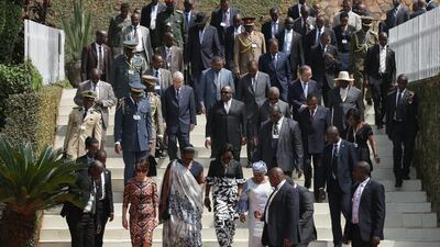 Global leaders, past and present, arrive for a commemoration ceremony at the Kigali Genocide Memorial Centre on April 7, 2014 in Kigali, Rwanda. Chip Somodevilla / Getty