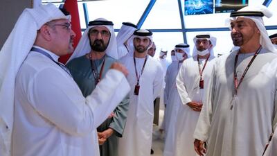 Sheikh Mohammed bin Rashid, Vice President and Ruler of Dubai, with Sheikh Mohamed bin Zayed at the 2021 Abu Dhabi Grand Prix. Photo: Dubai Media Office