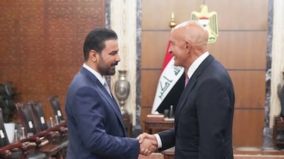 Iraqi Prime Minister Ali Al Zaidi meeting US envoy Tom Barrack in Baghdad. EPA