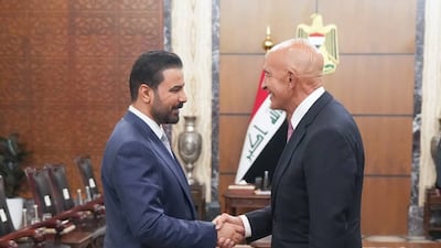 Iraqi Prime Minister Ali Al Zaidi meeting US envoy Tom Barrack in Baghdad. EPA
