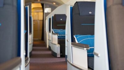 The cabin has some unique designer touches – it is the only carrier globally with a carpet that stretches from one side of the aircraft to the other. Courtesy KLM