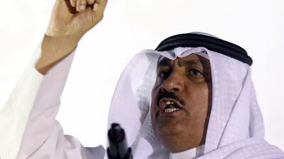 Kuwaiti opposition leader Musallam Al Barrak speaks during a gathering at a square opposite of the National Assembly building in Kuwait City on June 10, 2014. Yasser Al Zayyat / AFP