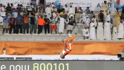 Boris Kabi celebrate his goal, Ajman's second, against Al Jazira. Jaime Puebla / The National