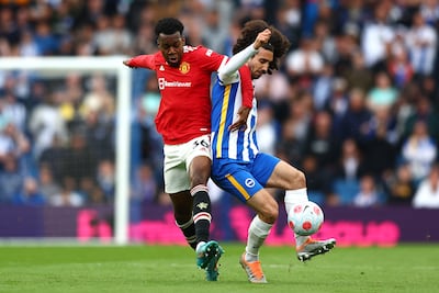 Anthony Elanga in action for Manchester United. Getty