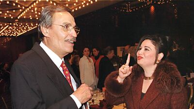 Egyptian movie star Ezzat Al Alaili chats with Elham Shaheen during the opening of the Egyptian Catholic Cinema Centre in Cairo, March 4, 2000. AFP