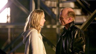 Dakota Johnson as Imogene and Ed Harris as Cymbeline in Michael Almereyda's screen adaptation of William Shakespeare's Cymbeline. Courtesy Benaroya Pictures