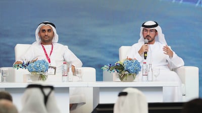 Adnan Al Noorani, left, founder of the Future Innovation Summit, and Adnan Al Rais, Mars 2117 manager at the Mohammed bin Rashid Space Centre, on the first day of the conference in Dubai. All photos: Pawan Singh / The National