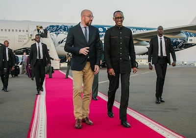 President Kagame welcomes Belgium's Prime Minister Charles Michel on Sunday. AFP