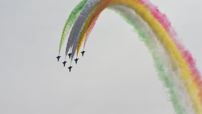Pakistani jets perform aerobatic manoeuvres during the rehearsal for the Pakistan Day parade in Islamabad. AFP