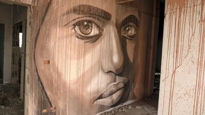 The exhibition is on show in the crumbling Italian Complex, which was destroyed in the recent Israeli war on Gaza. Courtesy Fady Hanona