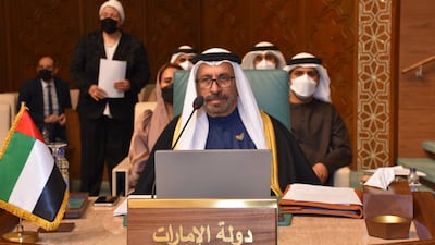 Minister of State Khalifa Al Marar during an emergency meeting of the Arab League at its headquarters in Cairo on Sunday. AFP