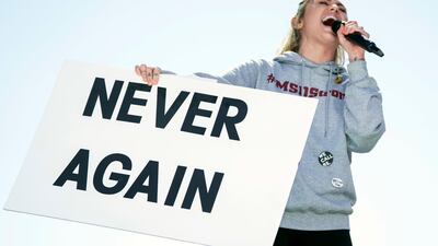 Miley Cyrus performs during the March for Our Lives rally in support of gun control in Washington, in 2018. AP