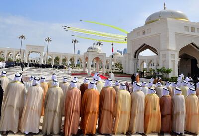 Aircraft fly over the presidential palace inAbu Dhabi. AFP