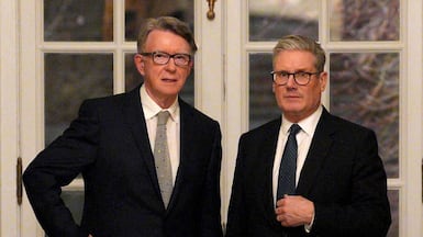 Keir Starmer, right, with the then British ambassador to the US, Peter Mandelson, in Washington. PA
