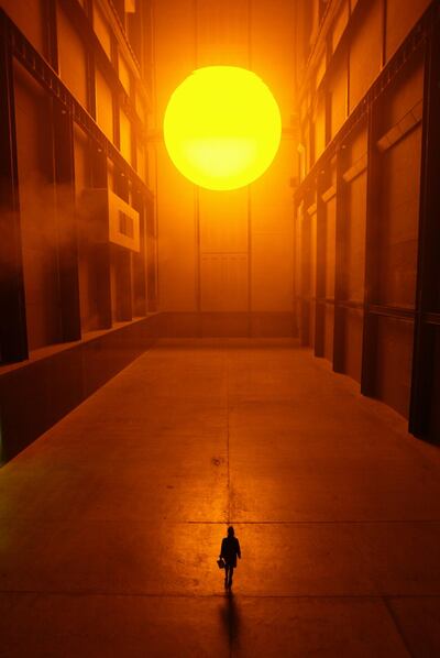 View of Olafur Eliasson's 'The Weather Project' installation at the Tate Modern gallery, London. Photo: Getty