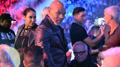Boxing Hall of Fame member Mike Tyson attends the WBC heavyweight title bout between Deontay Wilder and Tyson Fury at MGM Grand Garden Arena.