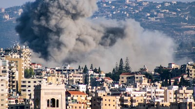 Smoke rises following an Israeli air strike on the village of village of Ain Baal in southern Lebanon on October 29. AFP