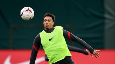 Trent Alexander-Arnold during a training session at Melwood. Getty