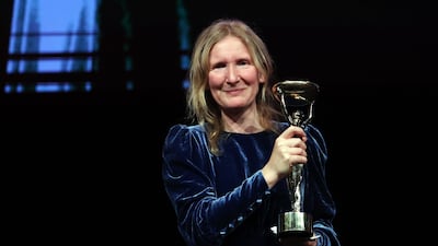 British novelist Samantha Harvey, author of the book 'Orbital,' wins the 2024 Booker Prize at the award ceremony in London on November 12. EPA