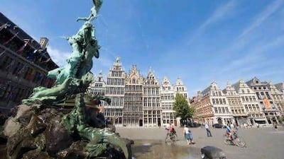 The Baroque Brabo fountain by Jef Lambeaux, which dates from 1887, is one of the many architectural treats in Antwerp. Getty Images