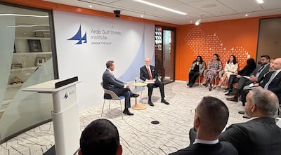 The Arab Gulf States Institute in Washington hosted a roundtable discussion on the UAE's space ambitions featuring UAE Space Agency chairman Dr Al Falasi, left.