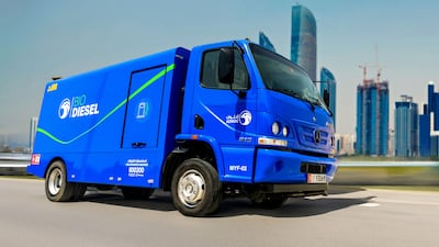 The company’s UAE heavy vehicle fleet, supplying fuel and LPG to corporate customers, will be powered by B20 biofuel. Photo: Adnoc Distribution