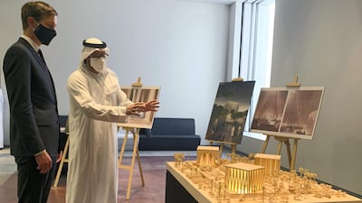 Senior adviser to the US president Jared Kushner being shown a replica of the Abrahamic Family House, a planned interfaith prayer site, at Louvre Abu Dhabi. Twitter/ @USAinUAE