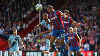 Marouane Chamakh of Crystal Palace heads the ball during the Barclays Premier League match between Crystal Palace and West Ham United at Selhurst Park on August 23, 2014 in London, England. (Photo by Scott Heavey/Getty Images)