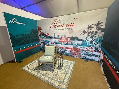 An empty booth for Hawaii at the Great American State Fair in Washington on July 1. Thomas Watkins / The National
