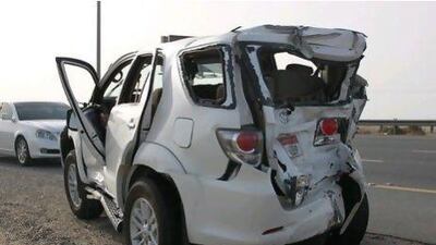 A three-vehicle crash caused major delays for commuters between Dubai and Abu Dhabi this morning.