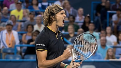 Alexander Zverev of Germany reacts after defeating Kei Nishikori of Japan in their men's singles semi-final match in Washington. Michael Reynolds / EPA