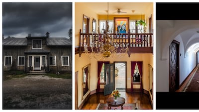 From left: Sweden's Borgvattnet Vicarage, the house from the film 'Scream', and Parador de Jaen in Spain all offer the spookiest of stays this Halloween. Photo: Borgvattnet Vicarage, Airbnb, Parador de Jaen