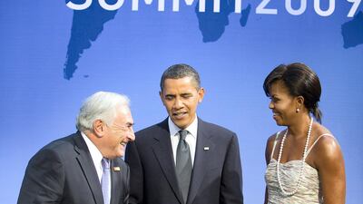 At the 2009 G20 Summit in Pittsburgh, moderator US President Barack Obama introduced his wife to then International Monetary Fund managing director Dominique Strauss-Kahn. The photo, which appeared to show Obama restraining Strauss-Kahn, went viral later as sexual abuse allegations against the IMF chief broke. Strauss-Kahn resigned from his position in 2011 following the allegations. AP