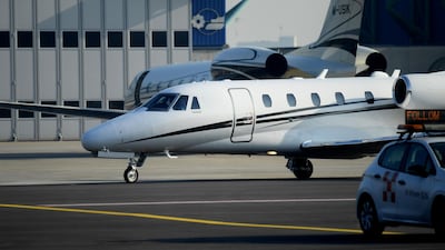 The private plane carrying Zlatan Ibrahimovic runs on the tarmac of Linate airport. Ibrahimovic has signed with AC Milan on a six-month deal, promising to help rescue the struggling Serie A outfit's season. AFP