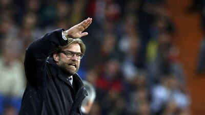 Borussia Dortmund coach Jurgen Klopp reacts during the Uefa Champions League quarter-final first leg match against Real Madrid at the Santiago Bernabeu stadium in Madrid on April 2, 2014. Juan Medina / Reuters