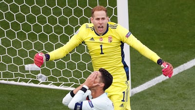Hungary goalkeeper Peter Gulacsi reacts after Cristiano Ronaldo missed a chance to open the scoring. AFP