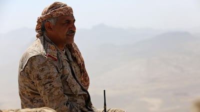 A Yemeni commander looks on as the troops hold a position during clashes with Houthi rebels and their allies in the Nihm district, on the eastern edges of the capital Sanaa, on January 30, 2018. Abdullah Al Qadry / AFP