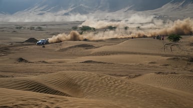 Sami Pajari and Marko Salminen of Finland compete during Day 3 of the WRC Rally Saudi Arabia. Getty Images
