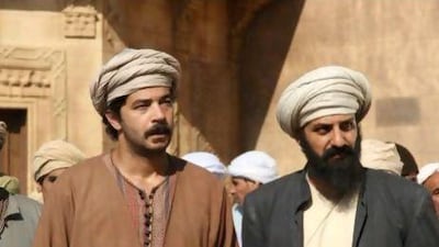 Sherif Salama, left, and Amr Kapil in a scene from the historic drama. Photograph by Megan Detrie for The National