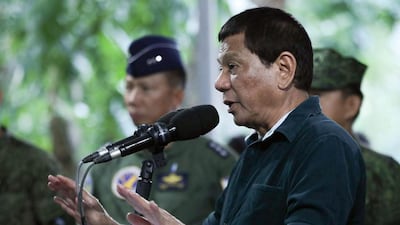 Philippine President Rodrigo Duterte jokes about rape while addressing soldiers during a visit to a military camp in Iligan City, Philippines on May 26, 2017. Photo: Malacanang Presidential Palace handout via Reuters