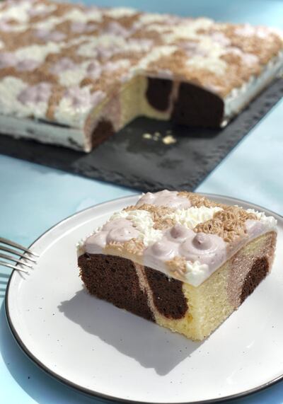 Neapolitan cake with trio of cream. Courtesy Nicole Barua