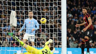 Bernardo Silva scores his second and Manchester City's fifth goal. Getty Images