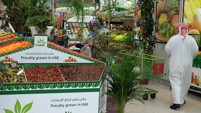 Shoppers at Lulu’s in Mushrif Mall on Tuesday were met with a display of locally grown and organic produce. Delores Johnson / The National