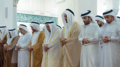 Sheikh Abdullah bin Salem Al Qasimi, Deputy Ruler of Sharjah, and Sheikh Sultan bin Ahmed Al Qasimi, Deputy Ruler of Sharjah, also offered prayers along with several sheikhs, senior officials, citizens and residents