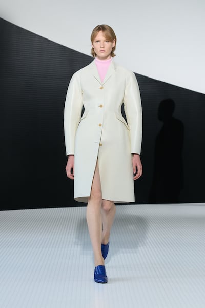 A sculpted coat in the Pantone colour of 2026, by Jil Sander. Photo: Jil Sander