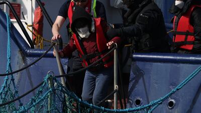 Migrants arrive at Dover Port after being picked up in the English Channel. Getty