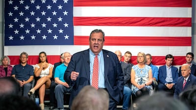 Former New Jersey governor Chris Christie speaks during a New Hampshire public meeting at Saint Anselm College in Goffstown on June 6. AFP